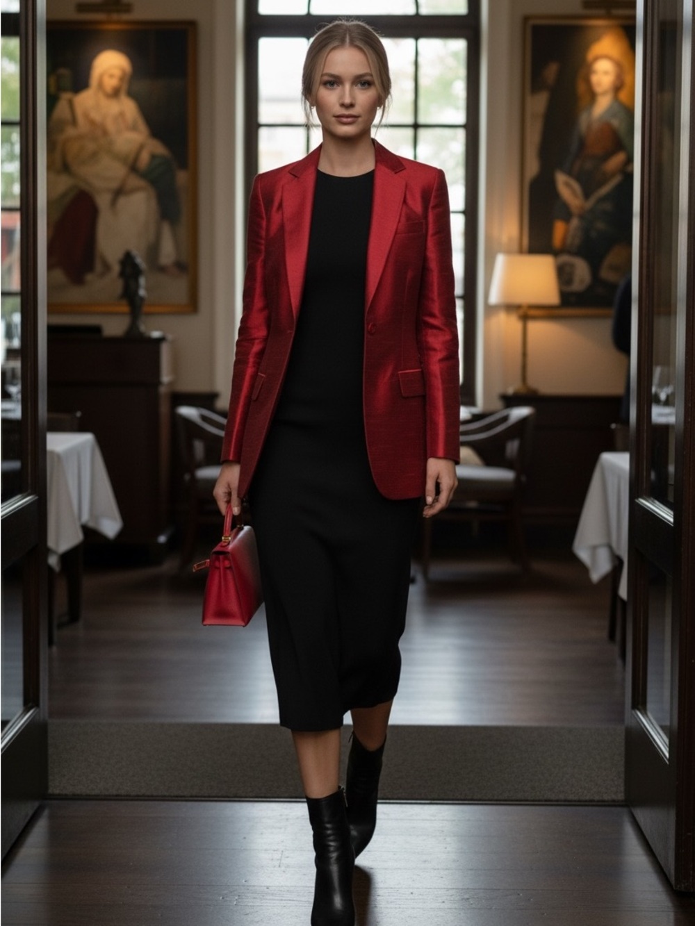 Vintage Oscar by Oscar de la Renta Tailored Red Shantung Silk Blazer | SIZE 6 - Picture 3 of 11